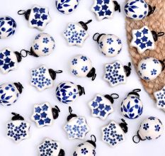 Blue and White Star and Balls Ceramic Christmas Ornaments